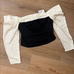 Express Black and Cream Off-Shoulder Blouse
